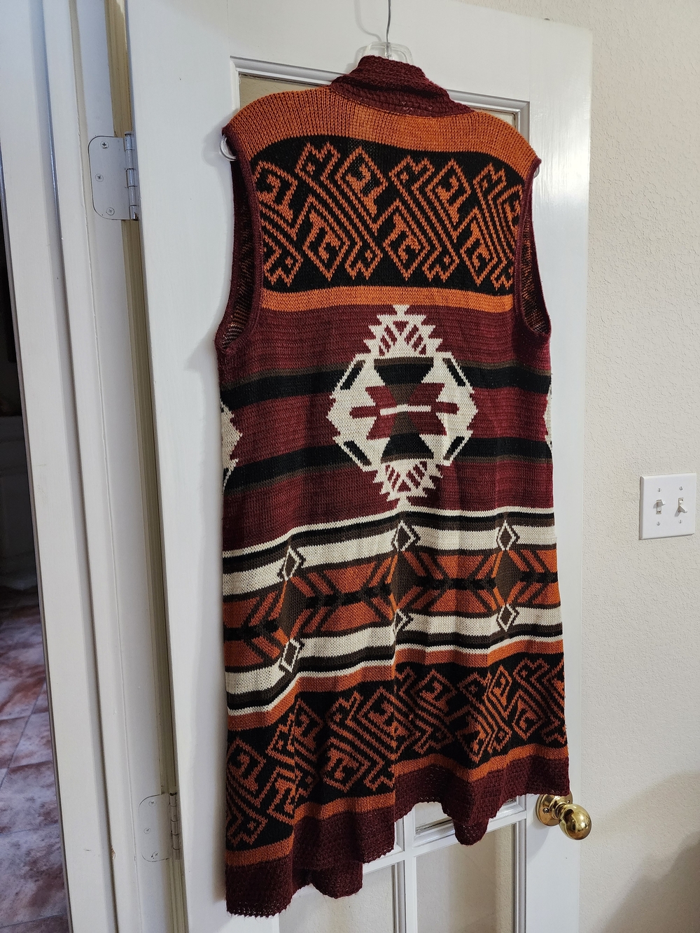Daytrip Southwestern Geometric Long Duster Sweater Vest M Made USA - Picture 5 of 13